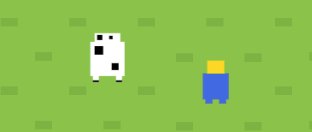 Preview: cow and man in a field